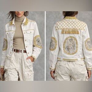 Baroque style White Jacket with Gold Embroidery
